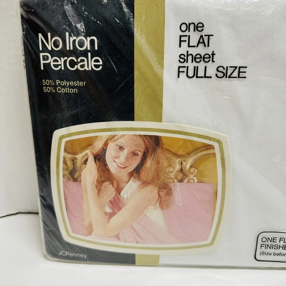 Vtg Fashion Manor No Iron Percale Full Flat Sheet & Pillowcases White NEW NOS